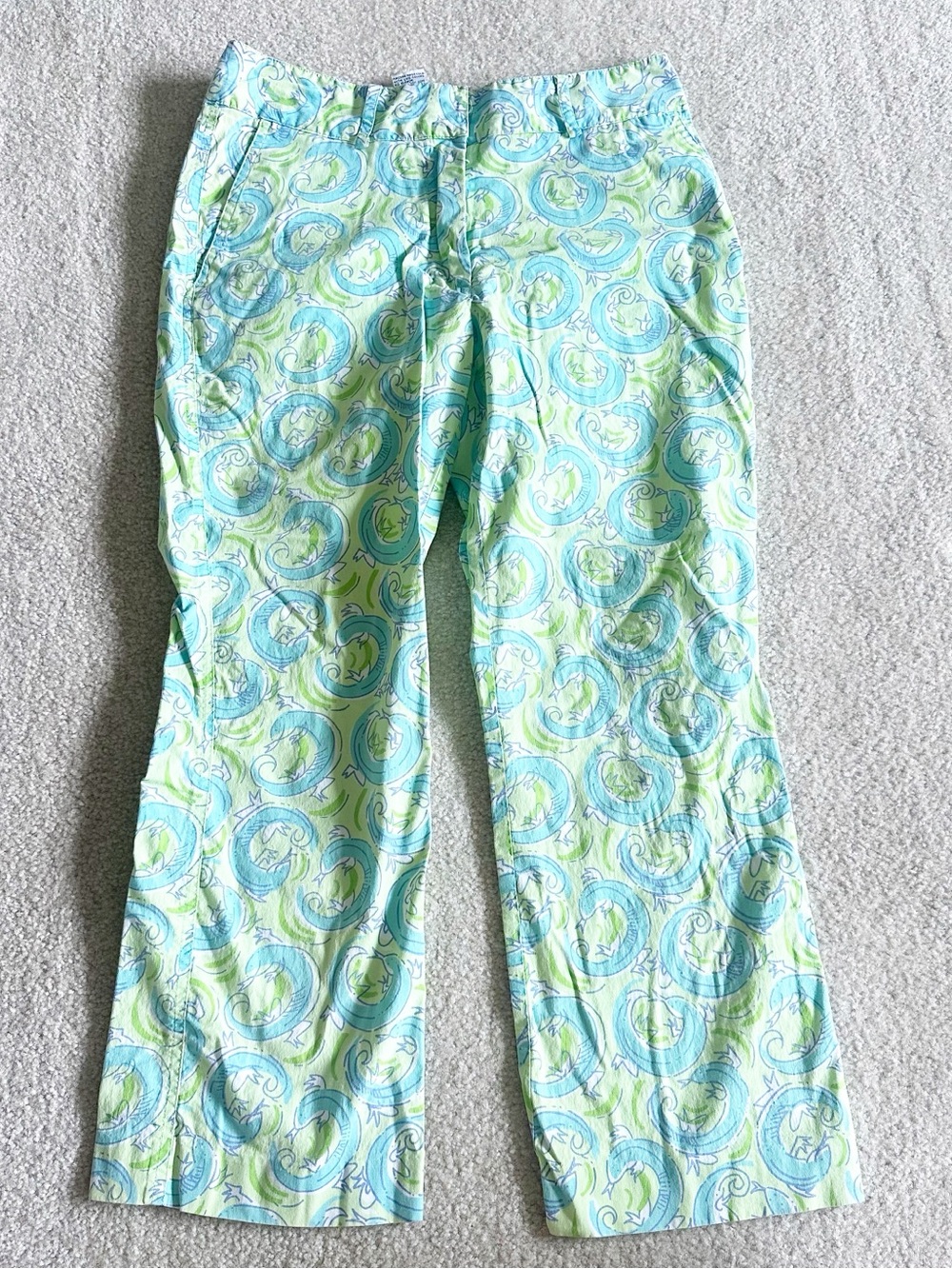 Vintage Lilly Pulitzer Leapin Lizards Capri Pants Size 0 Green and Blue
